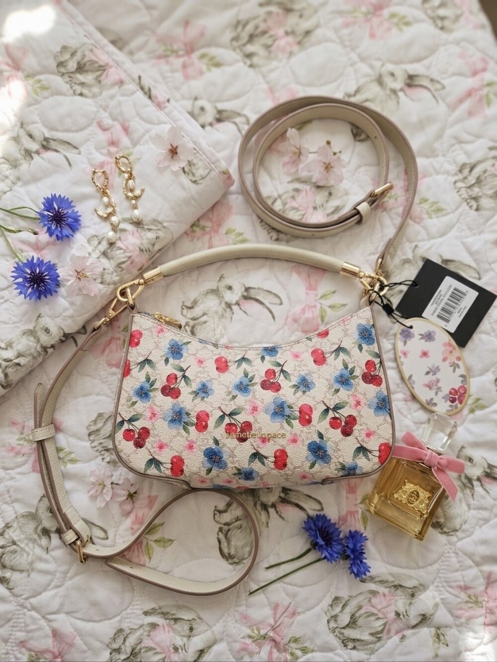 Nannette Lepore Print Cherry Floral Rice Logo Crossbody Bag